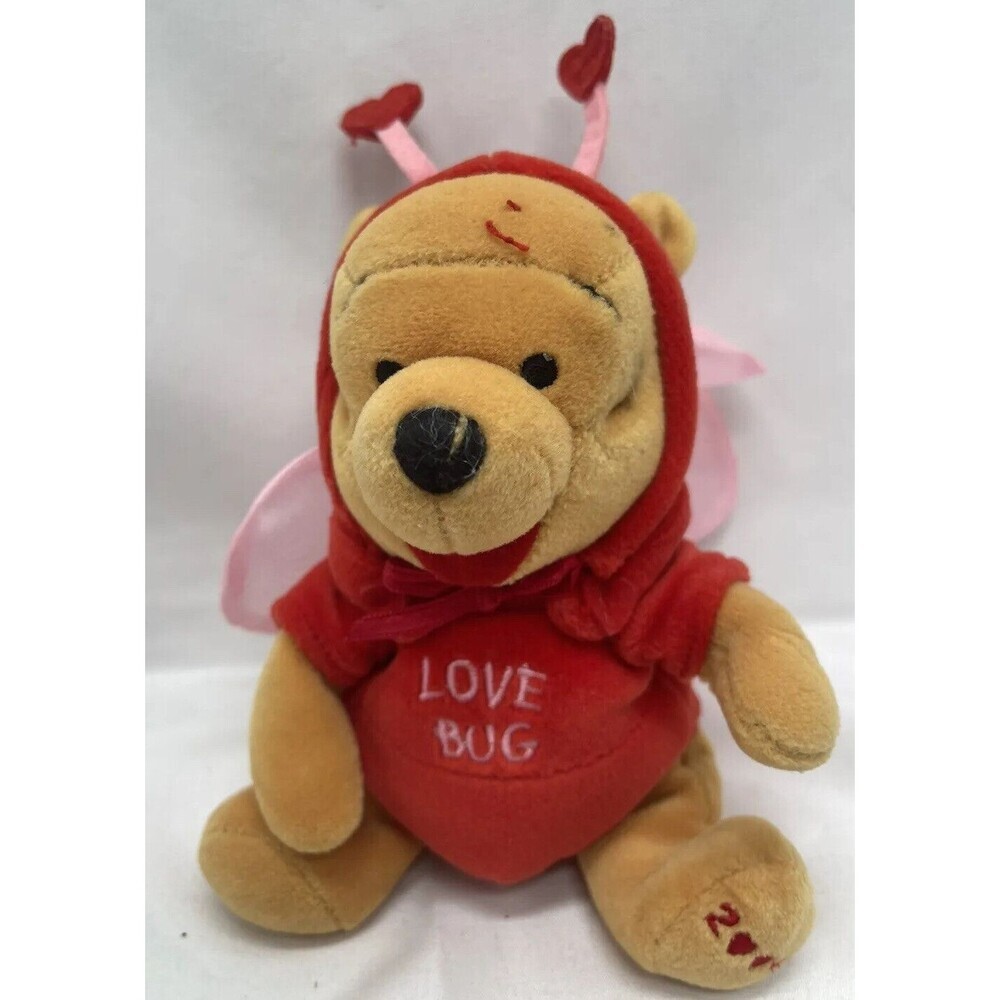 Valentine Disney FIREFLY LOVE BUG WINNIE THE POOH 8” 2000 Plush Stuffed Animal